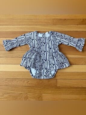 Kate Quinn Black White Rainbow Organic Cotton Skirted Onesie Bodysuit 12-18